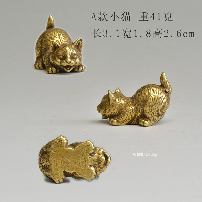8 PC Brass Cute Cat Statue Kitty Pet Animal Figure Home Decor Collection