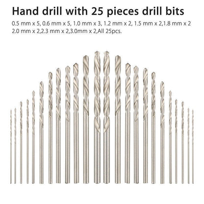 26pcs Micro Hand Drill Bits Small Manual Keyless Chuck Pin Vise Rotary Tool Kit