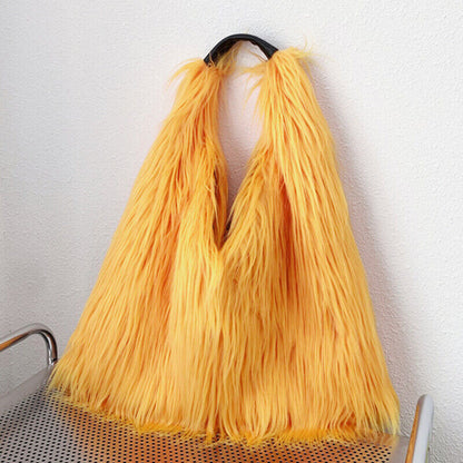 Winter Soft Faux Fur Tote Bags Large Capacity Fluffy Plush Shoulder Handbag Warm