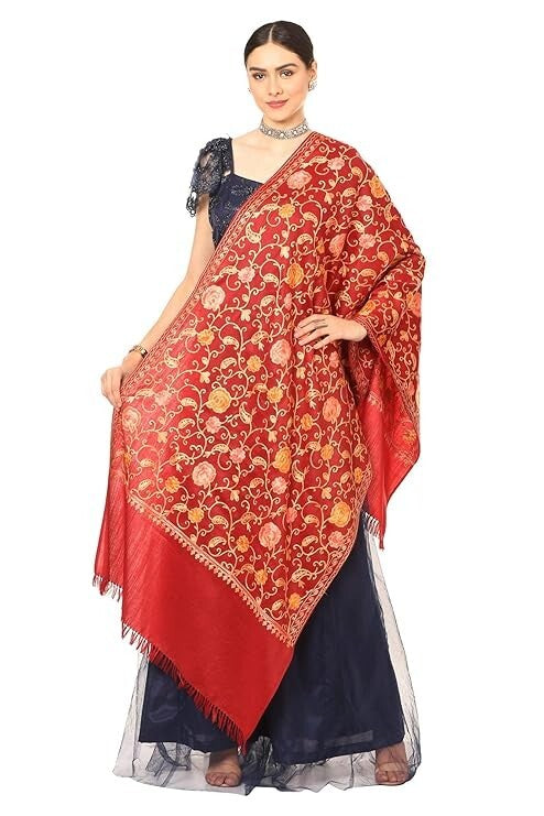 Women's Aari Embroidery Jaal Stole Fine Wool Shawl Wrap French Renaissance