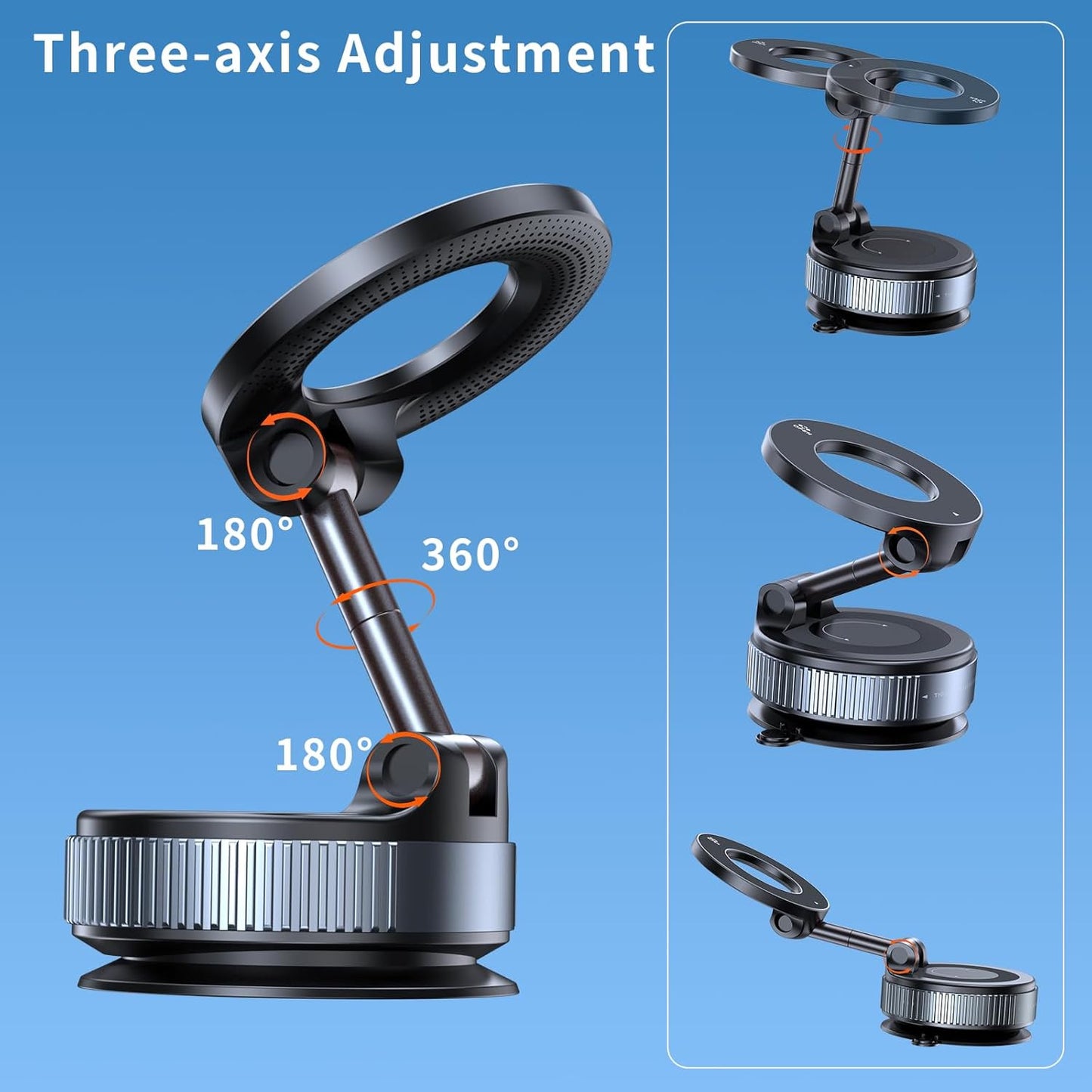 Upgraded Vacuum Magnetic Car Phone Holder, 360° Rotation Suction Phone Mount, Fo