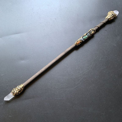 Witch Magic Sticks Clear Quartz Point Crystal Scepter Fairy Wand Props 35cm Wood