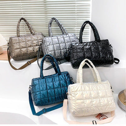 Large Shoulder Bag Waterproof Nylon Purse Pad Cotton Feather Down Shoulder Bag