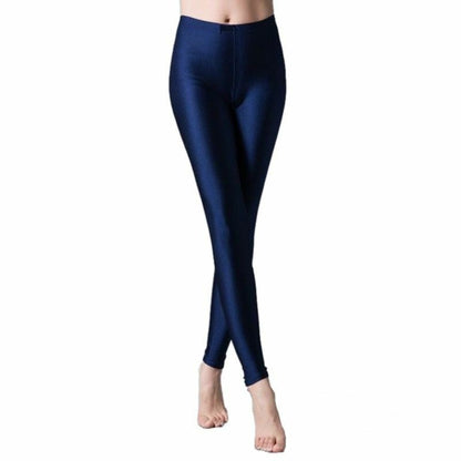 Women Leggings Solid Fluorescent Shiny Pant Spandex Shinny Elasticity Trousers