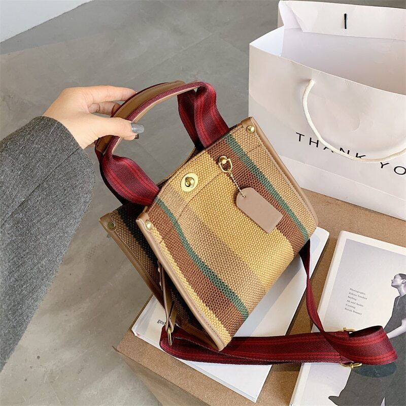 Canvas Tote Bag Women Handbag Stripe Shoulder Bags Big Shopper Totes