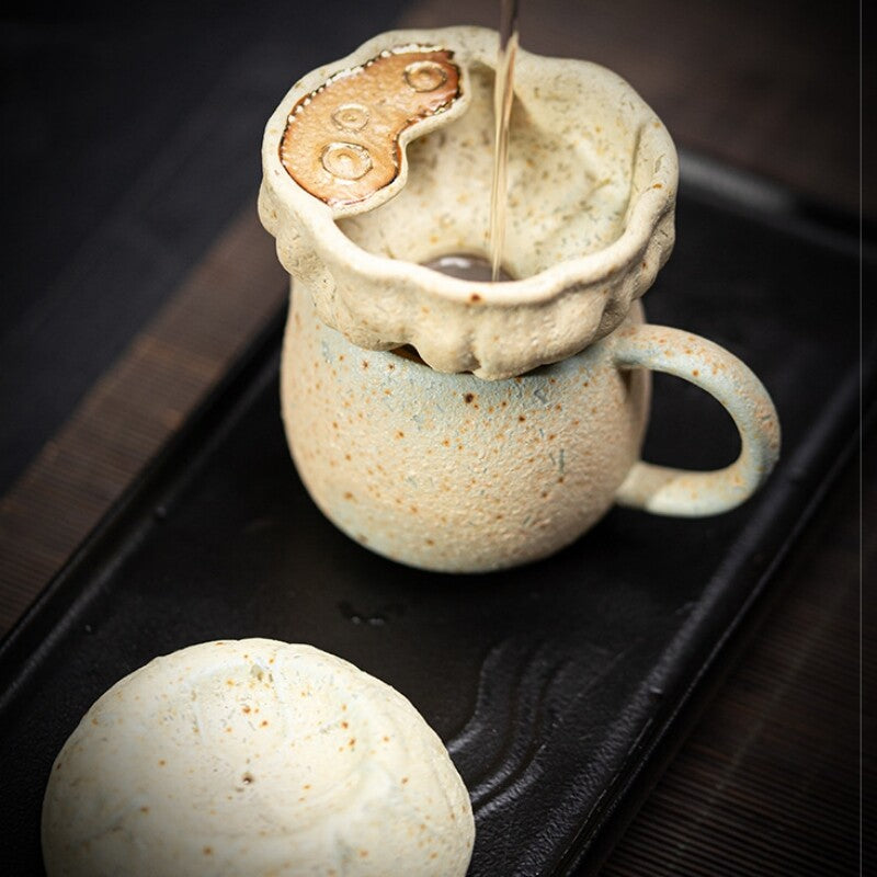 Ceramic Tea Strainer Antique Style Filter Net Holder Lotus Root Design On Sales