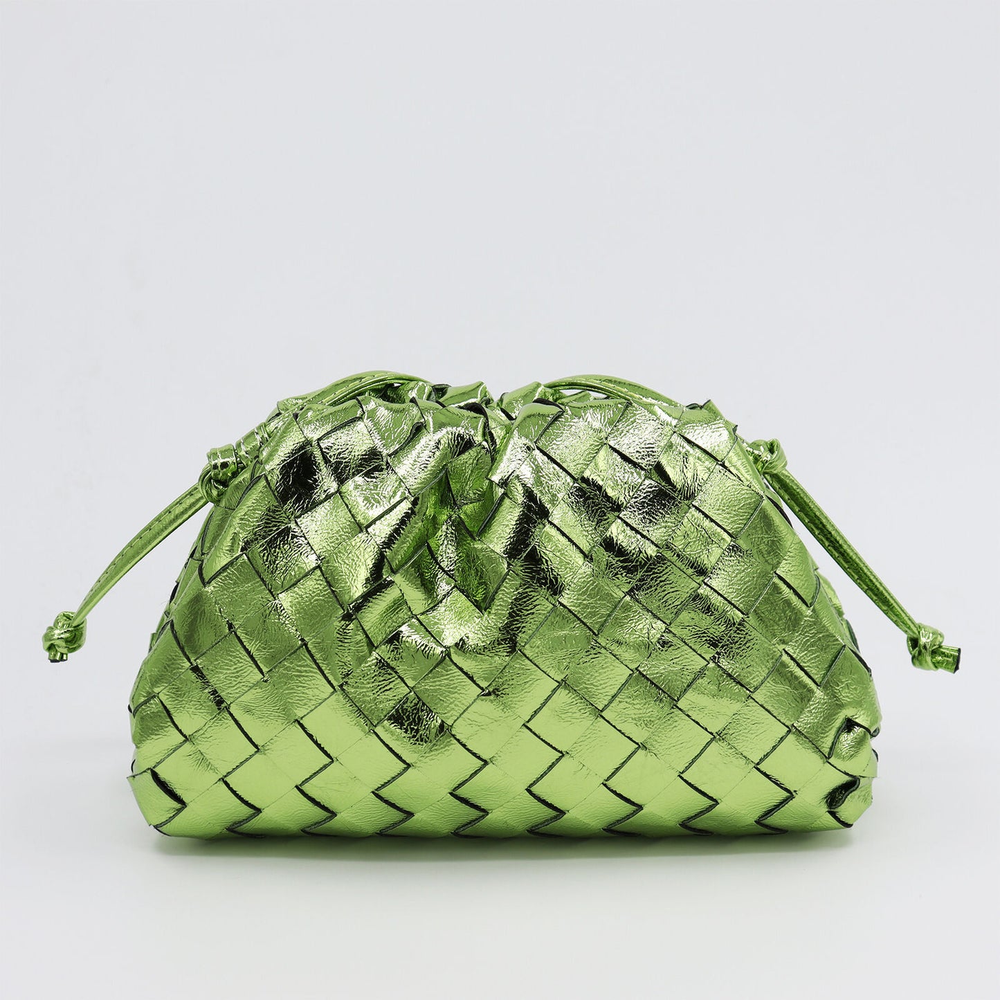 Woven Ruched Microfibre Leather Mini Pouch Clutch Bag Crossbody Shoulder Purse