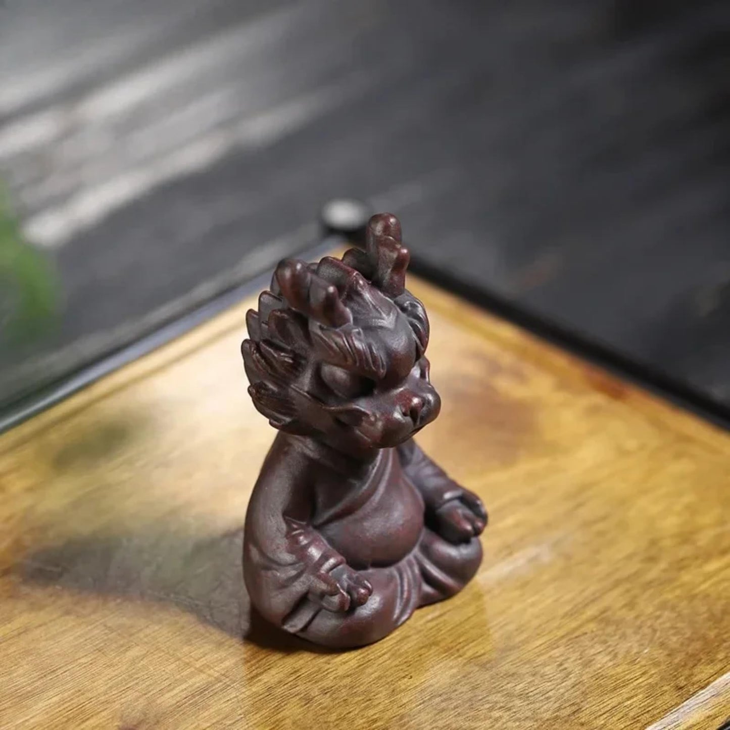 Purple Clay Tea Pet Meditation Dragon 9cm Chinese Statuary Tea Play Desktop