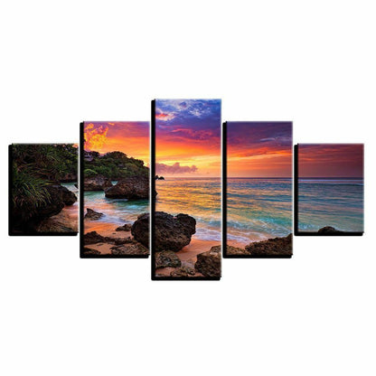 Hawaii Sea Beach Sunset Seascape Canvas Prints Painting Wall Art Home Decor 5PCS