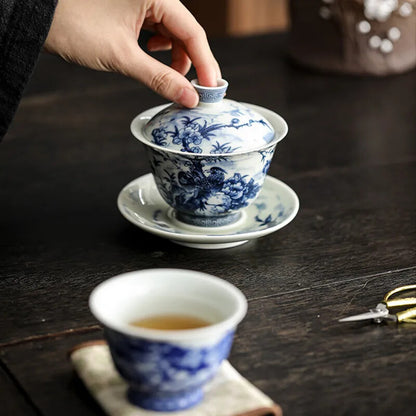 Chinese Tradition Ceramic Gaiwan Teacup Handmade Porcelain Hand-painted