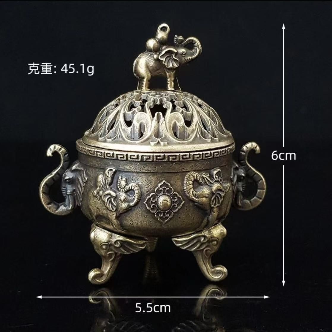 Alloy Three-Legged Tripod Incense Burner Elephant Carved Incense Censer Decor