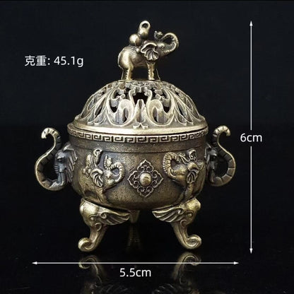 Alloy Three-Legged Tripod Incense Burner Elephant Carved Incense Censer Decor