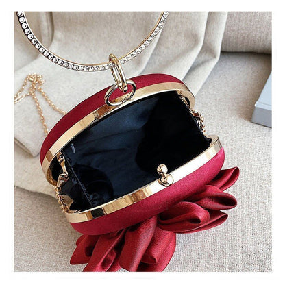 Red Flower Clutch Purse Evening Bag Diamond Wedding Silk Handbag 15*15*5 CM 1 PC