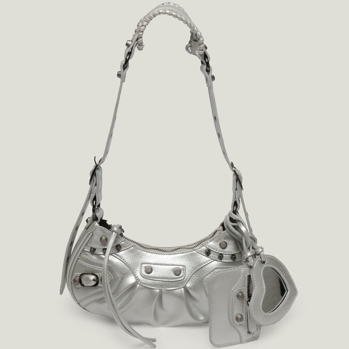 Shoulder Bag Handbag Pleated Rivet Fashion Underarm Bag Motorcycle Bag Polyester