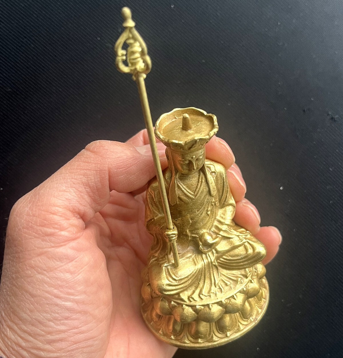 Brass Ksitigarbha Bodhisattva Statue Buddhist Altar Figurine Home Shrine Decor