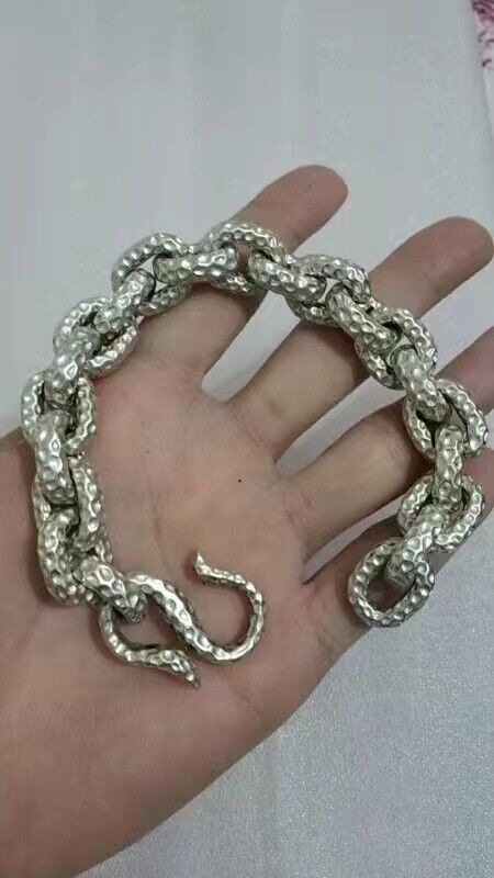 Asian old miao silver hand cast cool statue bracelet jewel gift