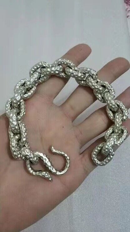 Asian old miao silver hand cast cool statue bracelet jewel gift