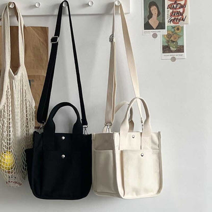 Fashion Handbag Canvas Casual Tote Student Shoulder Bag Solid Color Messenger