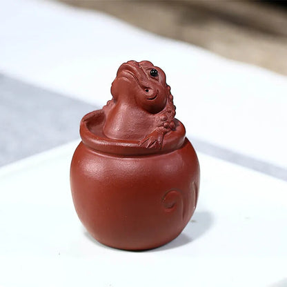 Yixing Sculpture Purple Clay Tea Pet Ornaments LuckGolden Toad Statue Tea