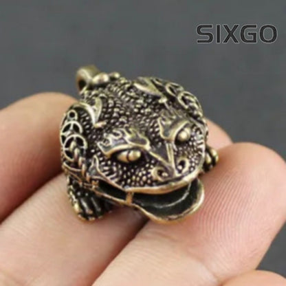 Copper Chinese Mythical Animal Luck Toad Bell Key Chains Pendant