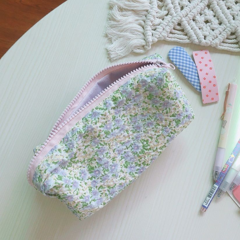 Small Cosmetic Bag Cute Makeup Cotton Fabric Toiletry Bag Students Organizer 1PC