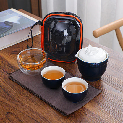 Portable Tea Set With Bag Porcelain Tea Pot Matching Tea Cup Glass Cup Tea Towel