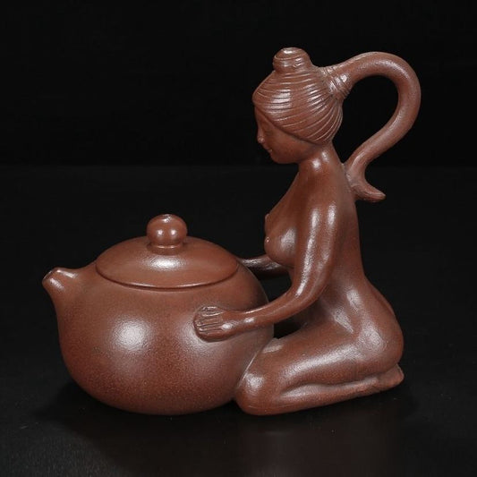Vintage Chinese Yixing Purple Clay Teapot Zisha Ceramic Pretty Woman Teaware Art