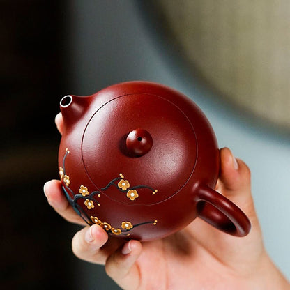 230ml Yixing Handmade Xishi Teapot Plum Blossom Pattern Kettle Kung Fu Tea Set