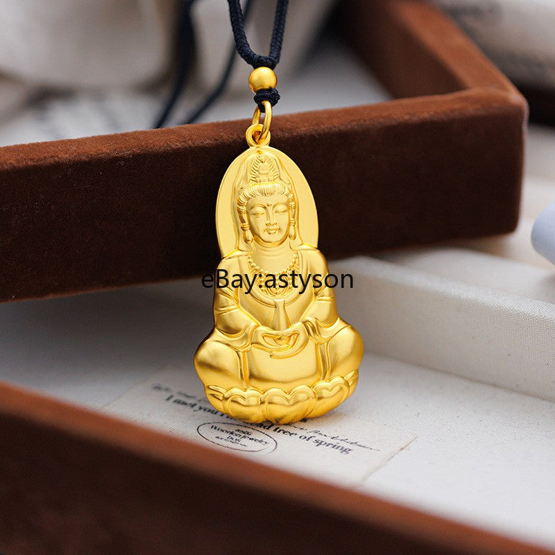 Lotus Avalokitesvara Bodhisattva 24K Yellow Gold Men Women GP Pendant