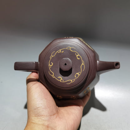 Chinese Yixing Zisha Clay Handmade Exquisite Teapot（八方泥绘壶 底款：金鼎商标）