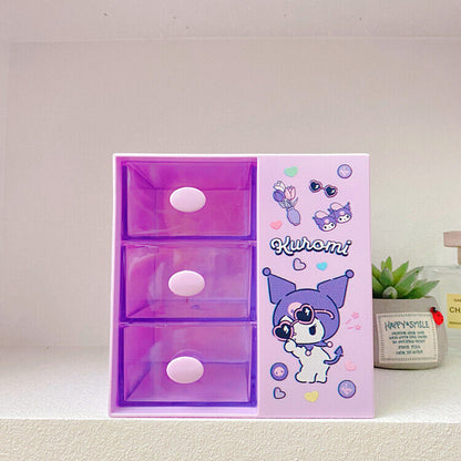 Cute Kuromi Girl Desktop Multi grid Cosmetics Storage Box Creative Pen Holder