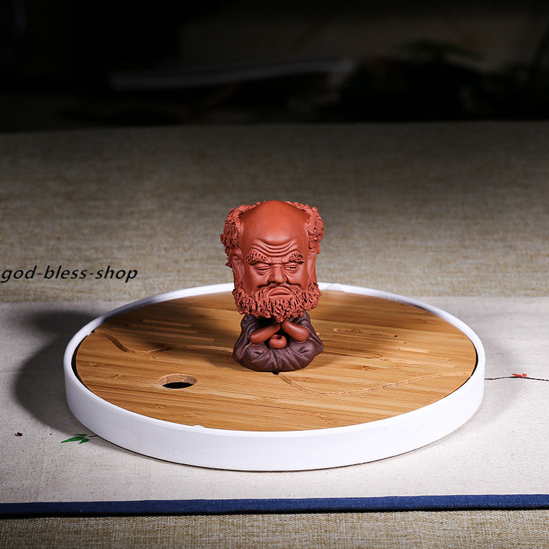 Handmade Bodhidharma Home Decoration Yixing Zisha Tea Pet Tamo Statue Tea Play