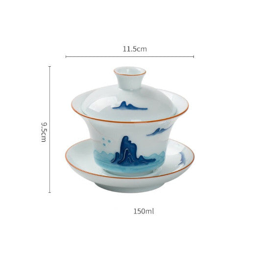 Ceramic Gaiwan Porcelain Tea Tureen Handpainted Mountain Chawan Puer Tea Maker