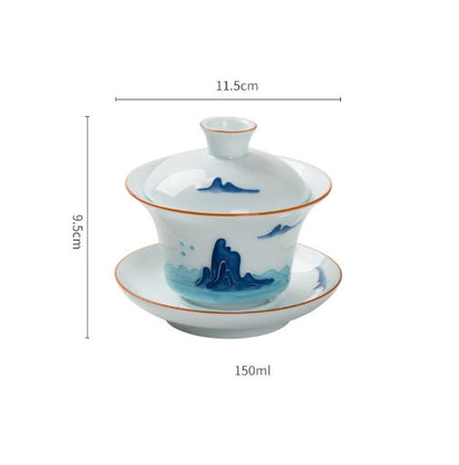 Ceramic Gaiwan Porcelain Tea Tureen Handpainted Mountain Chawan Puer Tea Maker