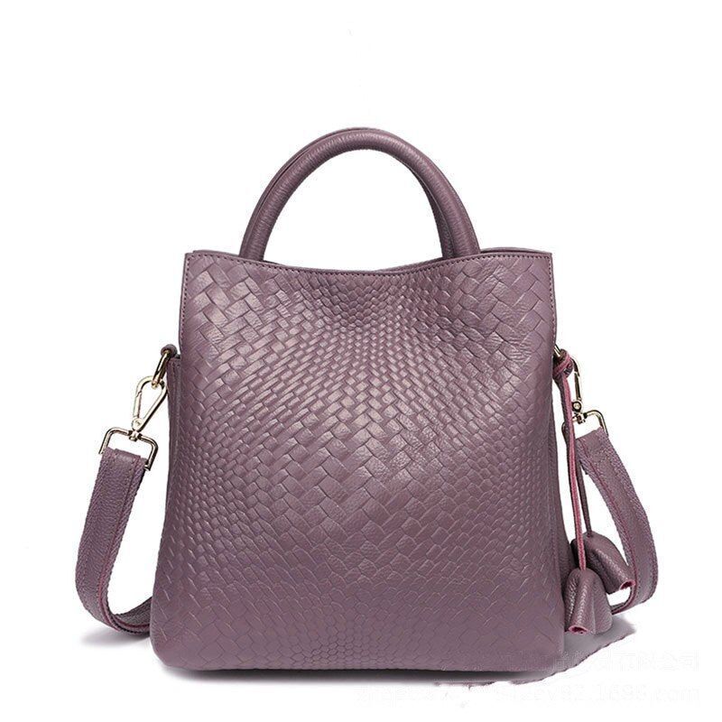 Fashion Bucket Bag Genuine Leather Handbag Purses Soft Casual Tote Bags Cotton