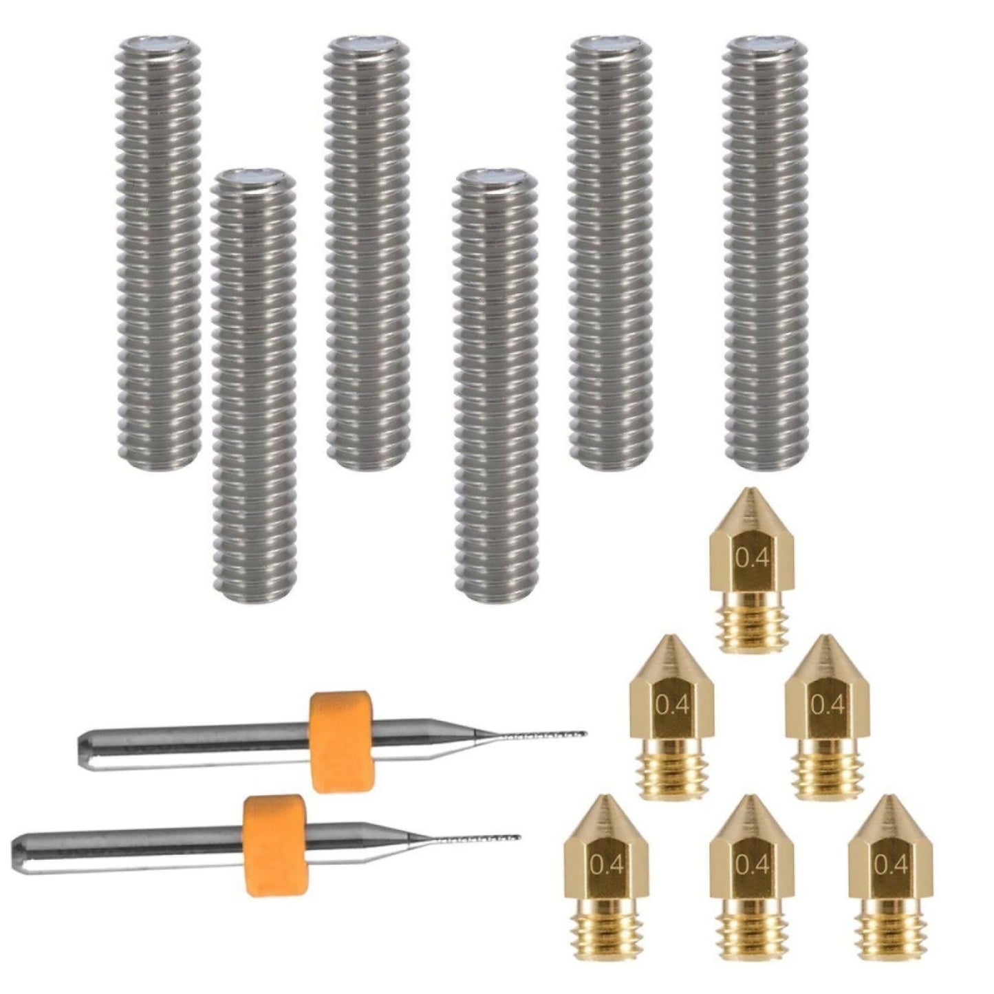 3D Printer Extruder Brass Head Nozzle+M6 Throat Tube + Drills Accessory Parts C