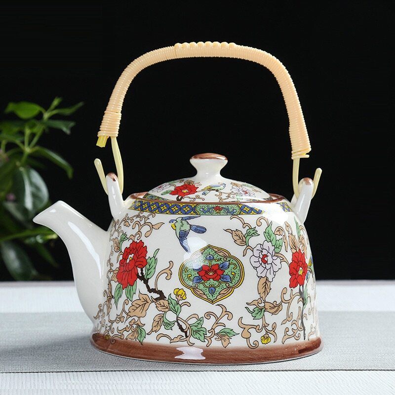 900ml China Porcelain Teapot With Strainer Net High Capacity Tea Pot For Hotel