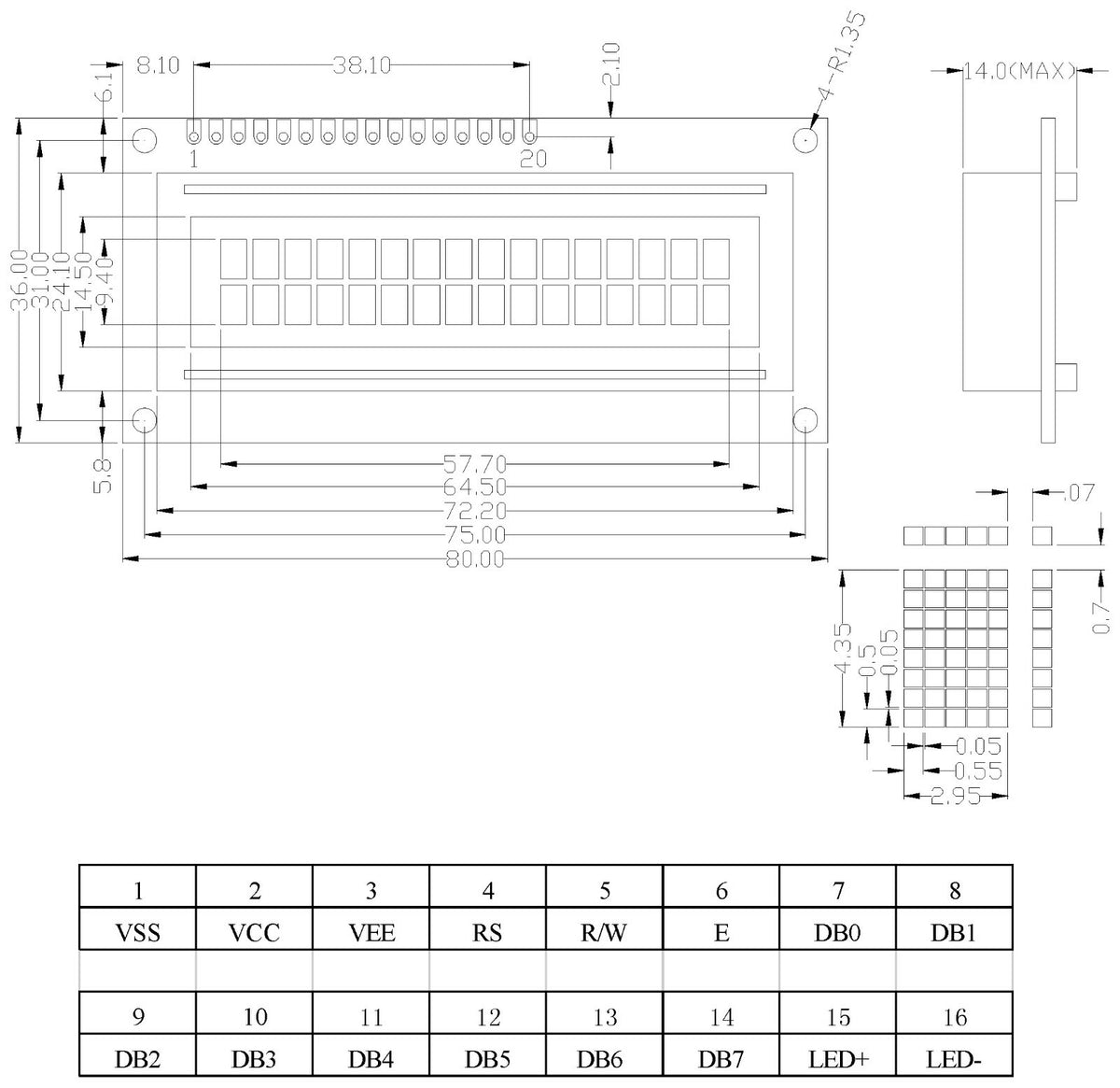 16x2 Dot Matrix Backlit LCD Module w/ Header Pins, Includes Driver & Controller