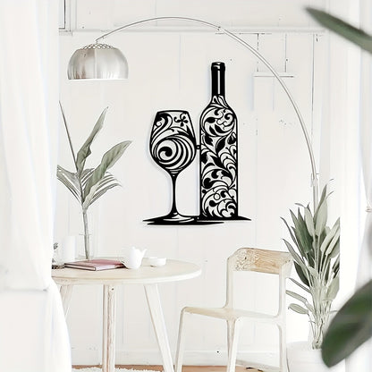 Metal Wine Bottle Wall Art Black Swirl Iron Sculpture Kitchen Home Decor