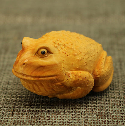 Chinese collection Boxwood Netsuke fortune Frog Toad hand piece table decoration