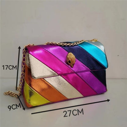 Stitching Rainbow Patchwork Handbag Synthetic Leather Metallic Square 19*7*13 CM