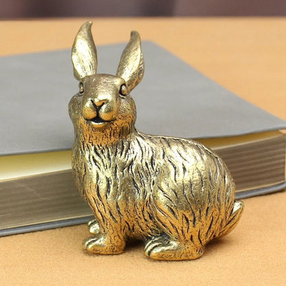 6.5cm Solid Brass Rabbits Desktop Small Ornaments Tea Pet Statue Home Decoration