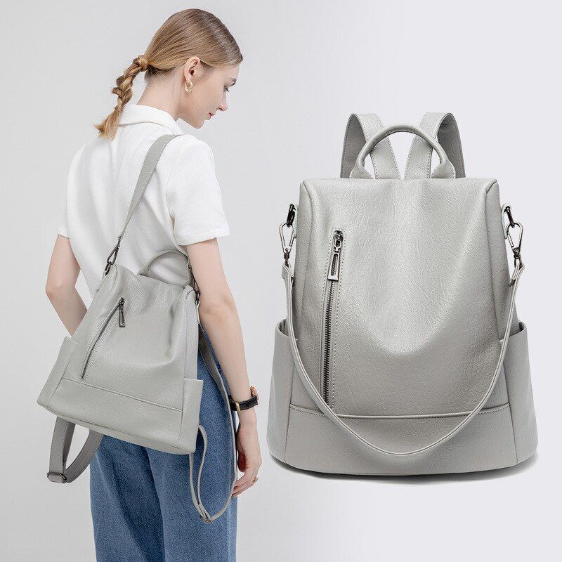 Backpack Soft Leather Large Bag Traveling Laptop Bags Polyester Hasp Zipper 1 PC