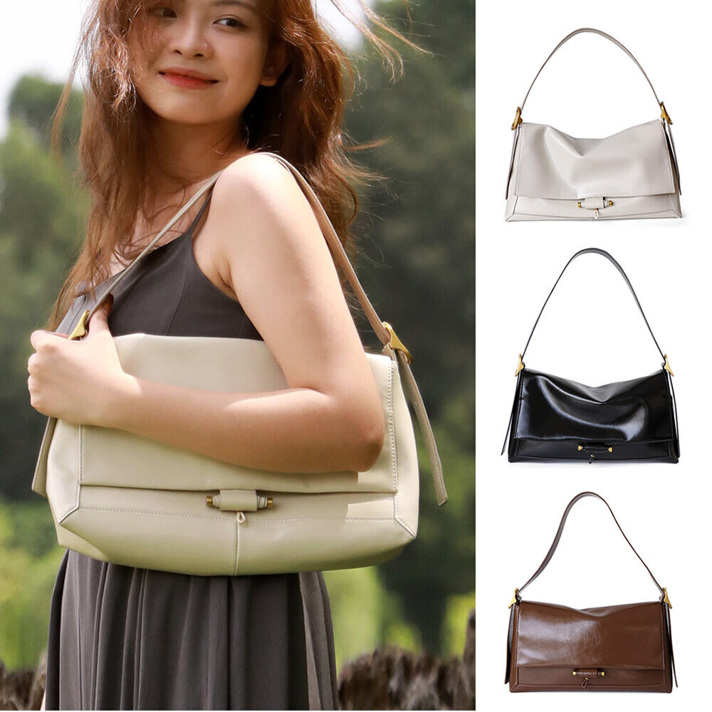 Shiny Real Leather Shoulder Bag Small Flap Purse Handbag Messenger Work Bag