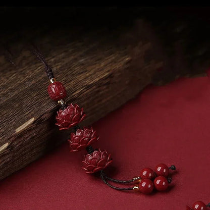 Buddhism Cinnabar Lotus Key Chain Organic Jewellery Carved Fashion Chinese