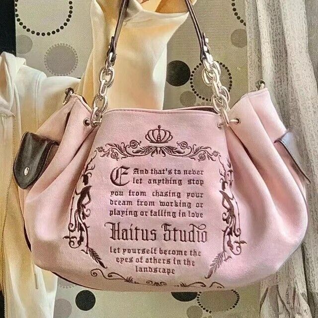 Y2K Vintage Canvas Gothic Style Tote Handbag Embroidery Letter Style Women's Bag