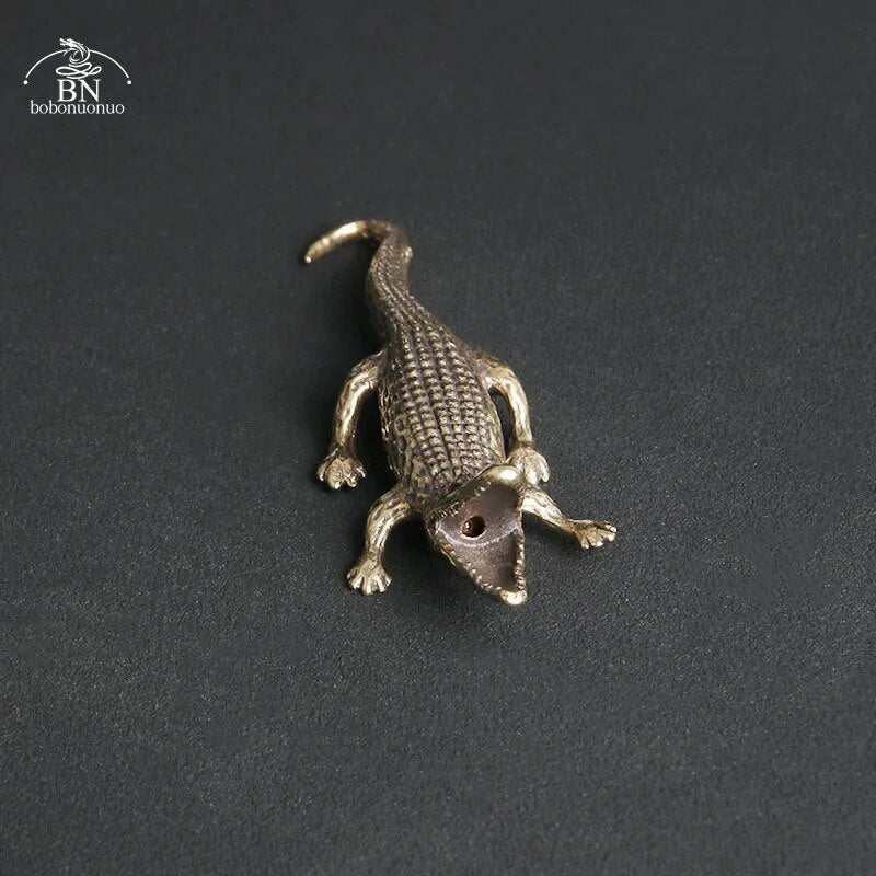 Copper Crocodile Mininature Figurines Mini Home Desk Decorations Brass Incense
