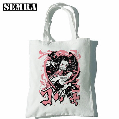 Canvas Tote Shoulder Bag Student Teacher Large Square Purse White / Black Pouch