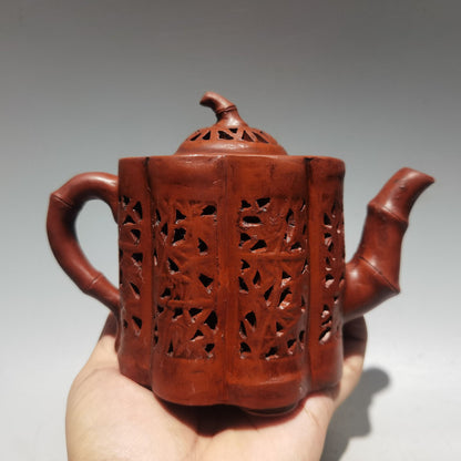 Chinese Yixing Zisha Clay Handmade Exquisite Teapot（多棱镂空壶 低款：陈鸣远）