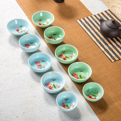 Chinese Tea Cups Porcelain Celadon Fish Teacup Set Loose Leaf Teapot Drinkware